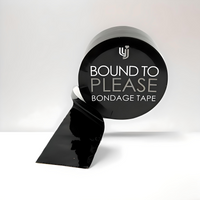 The Bound to Please Bondage Tape Black elegantly displayed, showcasing its soft texture perfect for a luxurious BDSM experience.