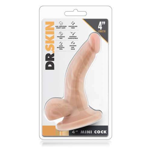 Realistic 4-inch suction base dildo with balls by Blush Novelties, featuring lifelike texture and sturdy suction cup for versatile use.