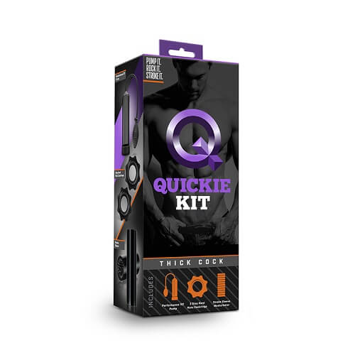 Blush Novelties penis pump kit with squeeze ball, stroke sleeve, and cock rings for enhancement and pleasure.