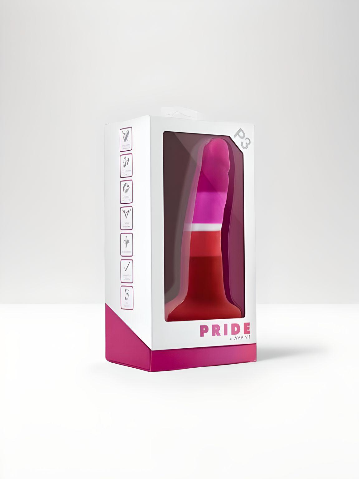 Elegant packaging of the Avant Lesbian Pride Silicone Suction Dildo, featuring a clear display and stylish design, perfect for gifting and celebrating pride.