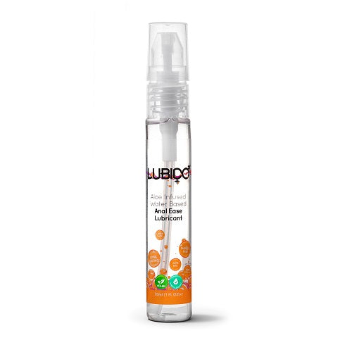Luxurious Lubido Anal Ease Lubricant in a sleek 30ml bottle, showcasing its water-based formula infused with soothing Aloe Vera.