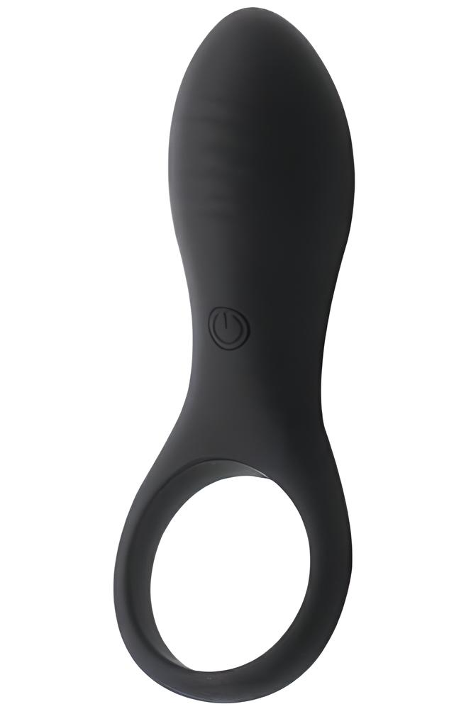 Loving Joy rechargeable silicone vibrating cock ring with adjustable fit and textured surface for enhanced pleasure.
