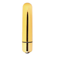 Close-up of the Loving Joy 10 Function Gold Bullet Vibrator showcasing its sleek design and rounded tip for targeted stimulation.
