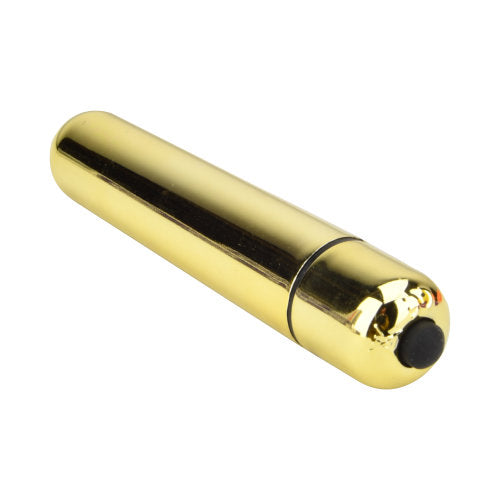 The Loving Joy 10 Function Gold Bullet Vibrator elegantly displayed against a luxurious background, emphasising its powerful features.