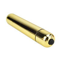 The Loving Joy 10 Function Gold Bullet Vibrator elegantly displayed against a luxurious background, emphasising its powerful features.