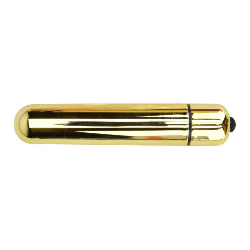Lifestyle shot of the Loving Joy 10 Function Gold Bullet Vibrator in a sophisticated setting, highlighting its discreet and travel-friendly design.