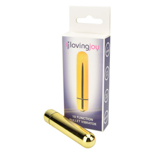 Detailed view of the Loving Joy 10 Function Gold Bullet Vibrator's control button, showcasing its easy-to-use 10 function controls.