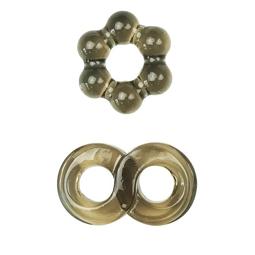 Detailed view of the JoyRings Stamina Cock Ring Set – 2 Pack, highlighting the versatile eight ball and beaded rings crafted for optimal stimulation.