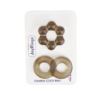 JoyRings Stamina Cock Ring Set – 2 Pack showcasing the elegant design and luxurious stretchy material for enhanced pleasure and performance.