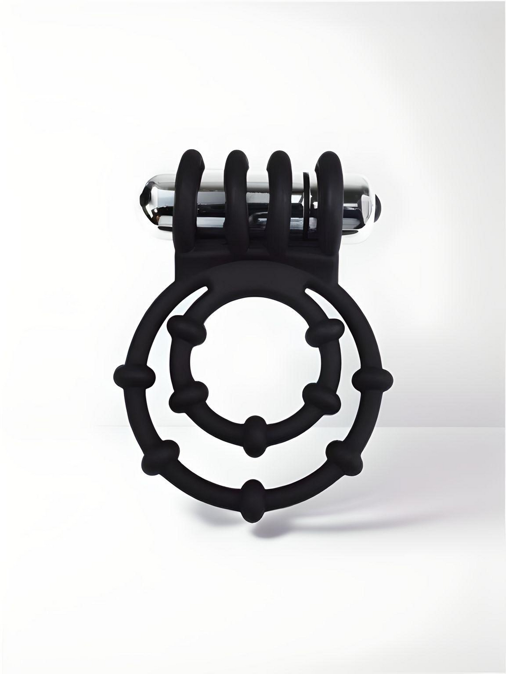 Rev-Rings Double Vibrating Cock Ring with silicone dual loops, featuring vibrating functions for enhanced pleasure.