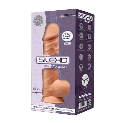 8.5 inch Realistic Vibrating Silicone Dual Density Girthy Dildo with Suction Cup with Balls Dildos & Dongs SilexD (1on1) 