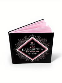 Elegant cover of the Kamasutra Sex Positions Book: 69 Illustrated Positions by Secret Play with a striking black and pink aesthetic, perfect for enhancing intimacy.