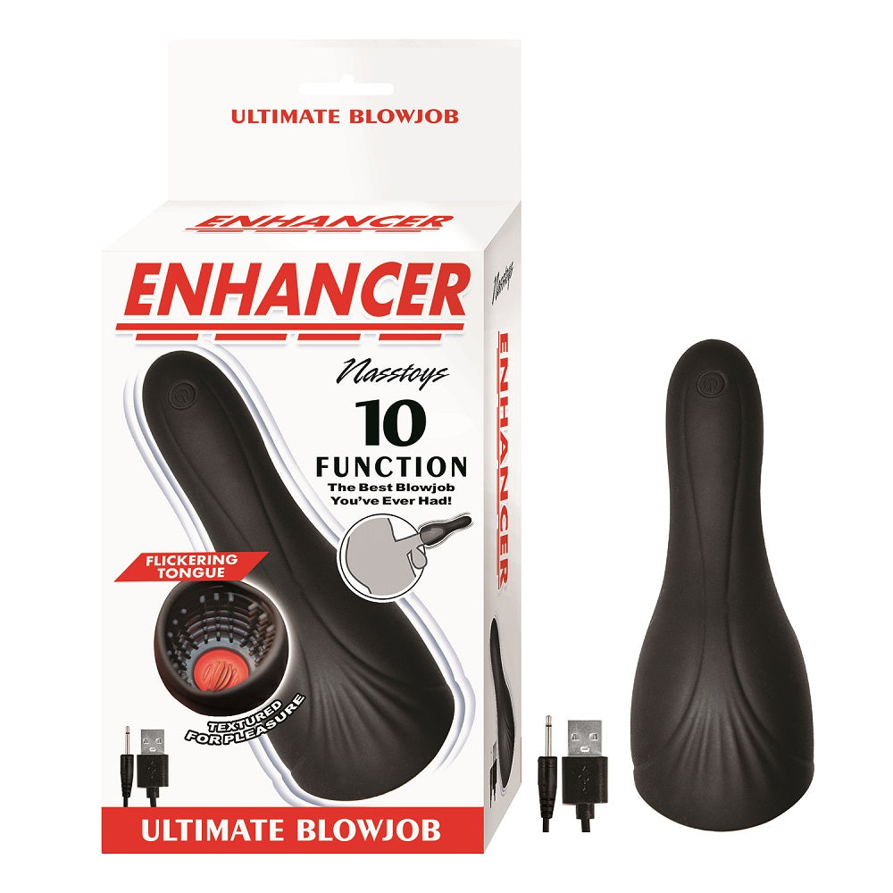 Nasstoys Enhancer Ultimate Blowjob Masturbator with flicking tongue, 10 suction and vibration patterns, waterproof, realistic design.