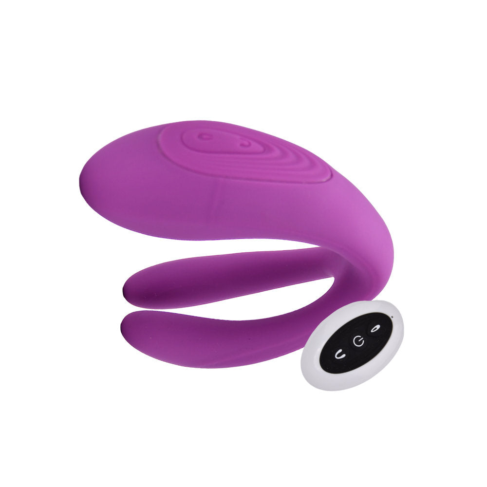 Loving Joy Duet remote-controlled couples vibrator shown in use, designed for shared pleasure and intimacy.