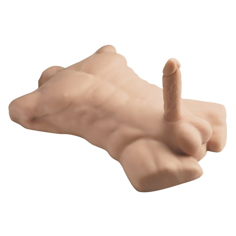 SilexD Apollo Male Pleasure Doll with Interchangeable Dildo, showcasing a realistic male torso design crafted from ultra-soft liquid silicone, perfect for an exquisite pleasure experience.