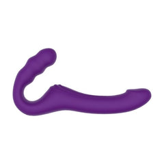Sleek purple strap-on highlighting the refined contours for comfort and pleasure, perfect for intimate moments.