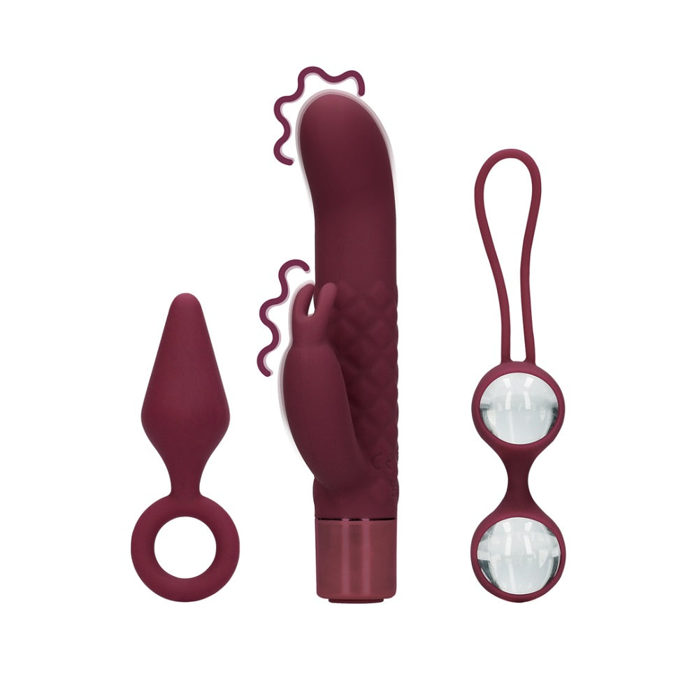 Loveline Sex Toy Kit for Her - Mini Rabbit Vibrator, Kegel Balls & Small Anal Plug in Giftbox