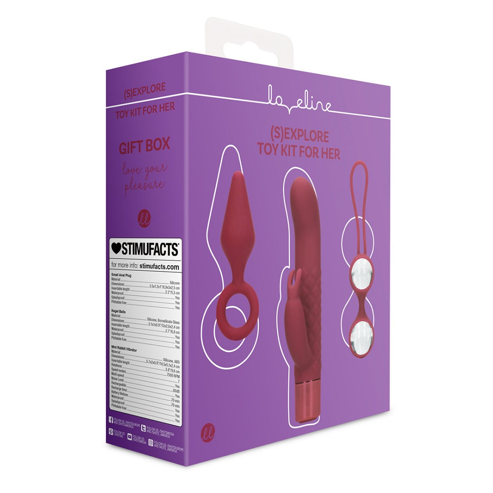 Loveline Sex Toy Kit for Her - Mini Rabbit Vibrator, Kegel Balls & Small Anal Plug in Giftbox