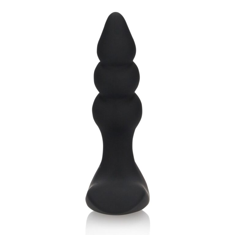 Close-up of the sophisticated Beaded Vibrating Anal Plug with Remote Control Black, showcasing its sleek design and insertable length of 3.8 inches.