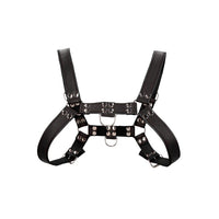 Elegant Bulldog Leather Chest Harness with metal rivet decoration and adjustable buckles for a perfect fit.