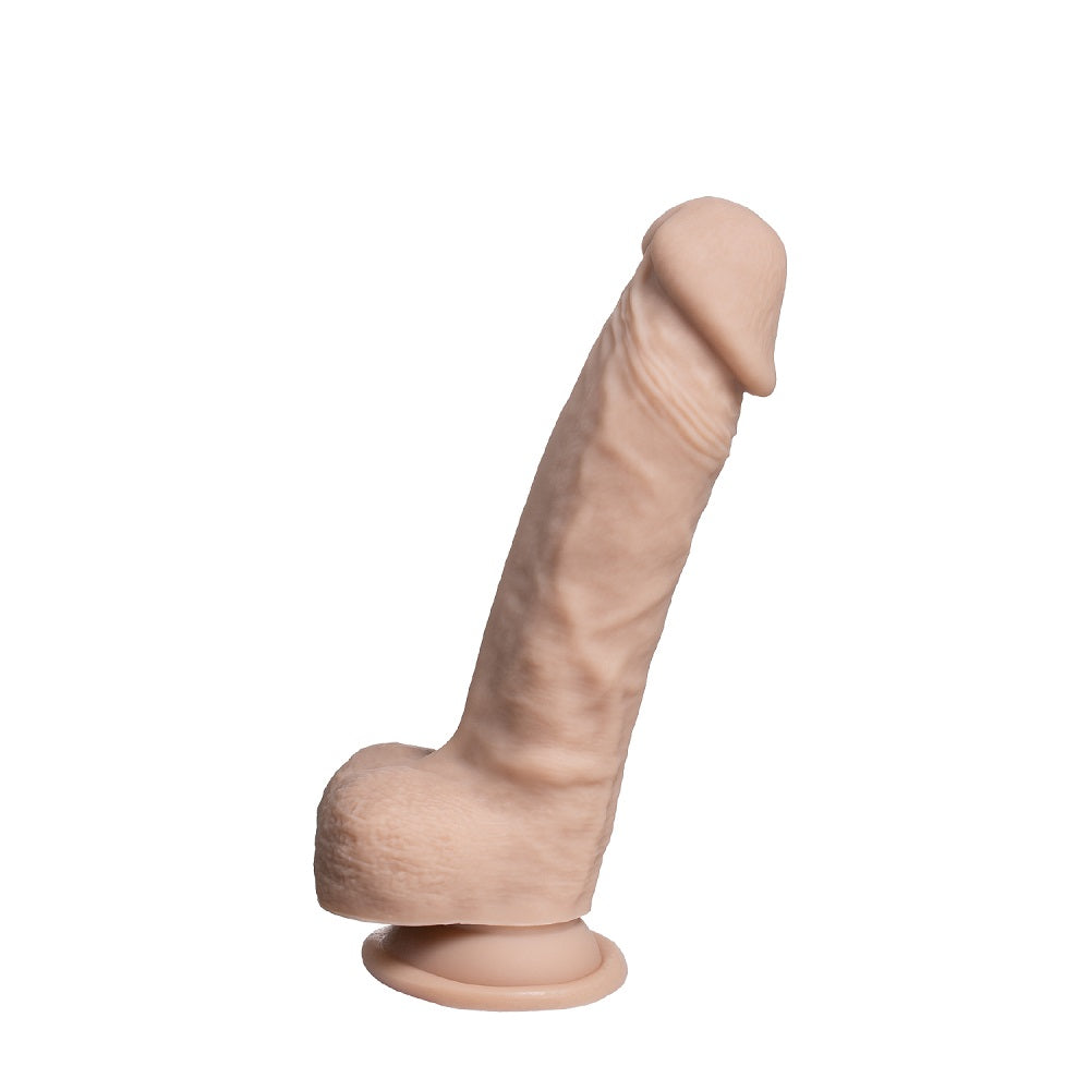 SilexD 7 inch Real Skin Liquid Silicone Dildo with Suction Cup and Balls showcasing its lifelike design and premium quality.