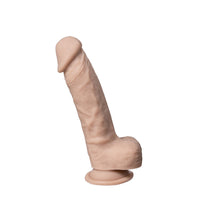 SilexD 7 inch Real Skin Liquid Silicone Dildo with Suction Cup and Balls displayed with its sturdy suction cup for versatile use.