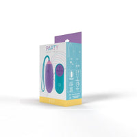 Sophisticated Party Color EGY Vibrating Love Egg Purple in a chic display, showcasing its USB recharge capability and 7 unique vibrating love egg patterns.