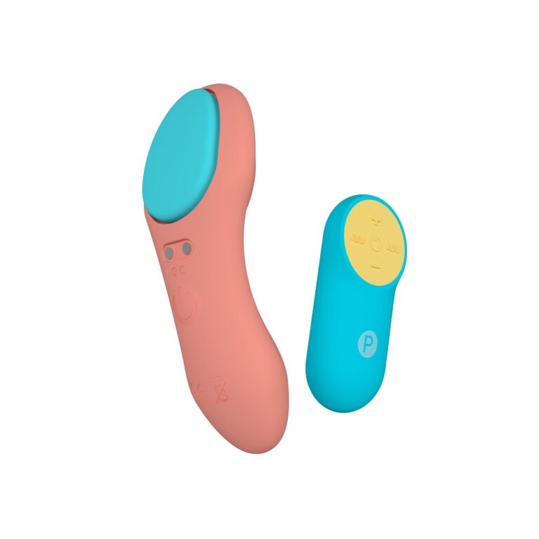 Party Color Toys remote control vibrator in orange, discreet panty design, compact and discreet for personal pleasure.
