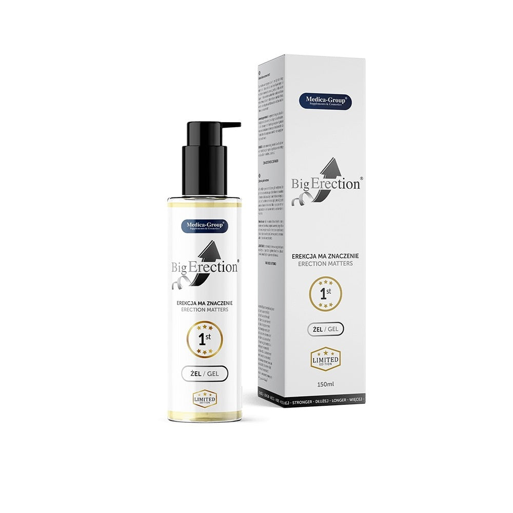 Luxurious packaging of Big Erection Gel 150ml designed for enhanced sexual performance and satisfaction.
