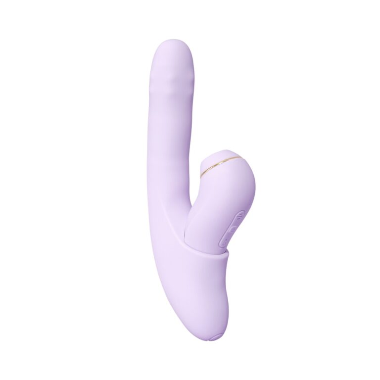 Svakom DuoGlow 2-in-1 vibrator with dual stimulation silicone design for couples and solo pleasure, shown in close-up view.