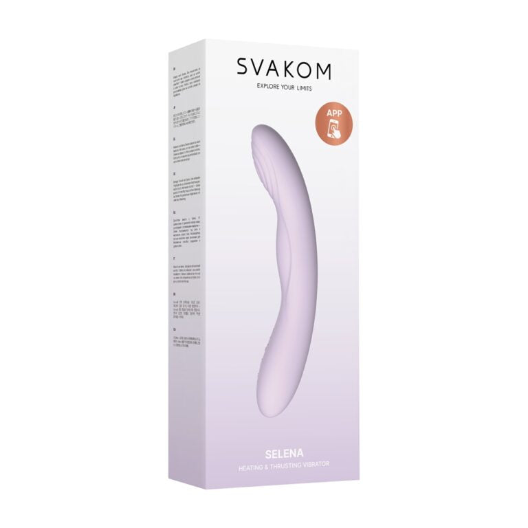 Svakom Selena G-Spot Vibrator with heating and thrusting features, app control, pink silicone body, designed for targeted pleasure.
