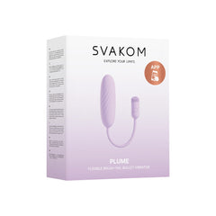 Svakom Plume flexible brush tail bullet vibrator with app control, shown with sleek design and textured surface for intimate pleasure.