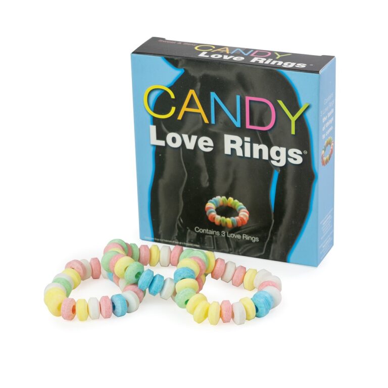 Candy Love elasticated edible sweetie-style cock rings by 1on1, shown in a playful, colorful design on a white background.