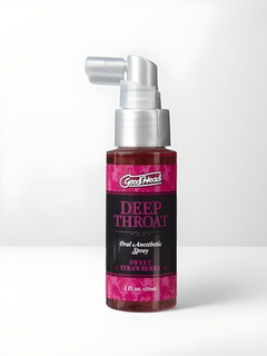 Luxury Doc Johnson Good Head Deep Throat Spray in Sweet Strawberry, a 2 fl. oz. oral anesthetic spray designed for enhanced pleasure during intimate moments, perfect for alleviating the gag reflex.