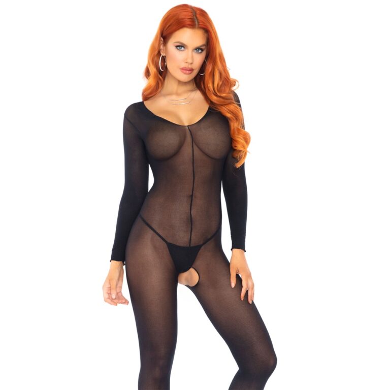 Luxury Leg Avenue Sheer Long Sleeves Bodystocking showcasing its elegant design and fine mesh fabric.