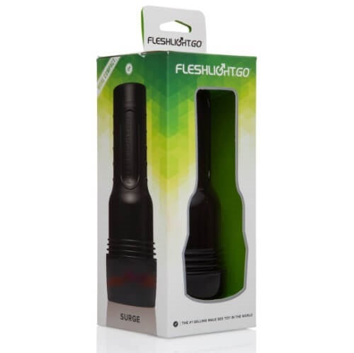 Fleshlight GO Surge - elegant, lightweight masturbation sleeve in a stylish black case with pink interior.