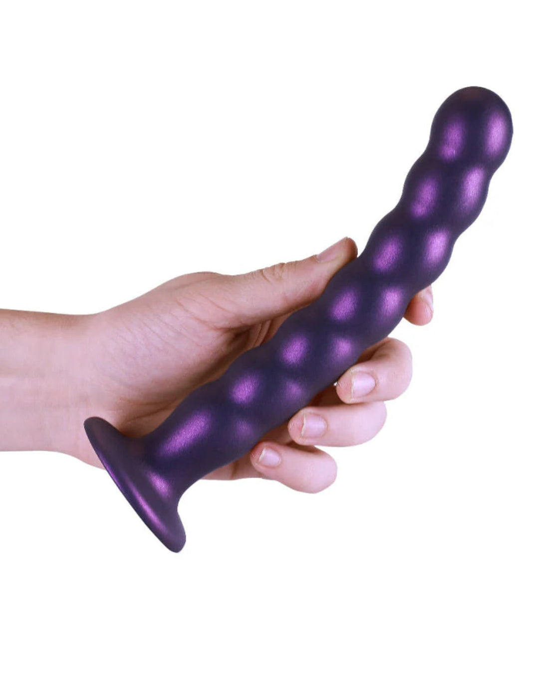 Ouch! Beaded Silicone Metallic Purple G-Spot Dildo 8"