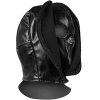 Luxury Zipup Bondage Mask Black showcasing a sleek design, featuring eye and breathing holes for sensory play and comfort.