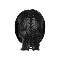 Model wearing the luxurious Zipup Bondage Mask Black, illustrating the perfect fit and complete sensory deprivation for heightened excitement.