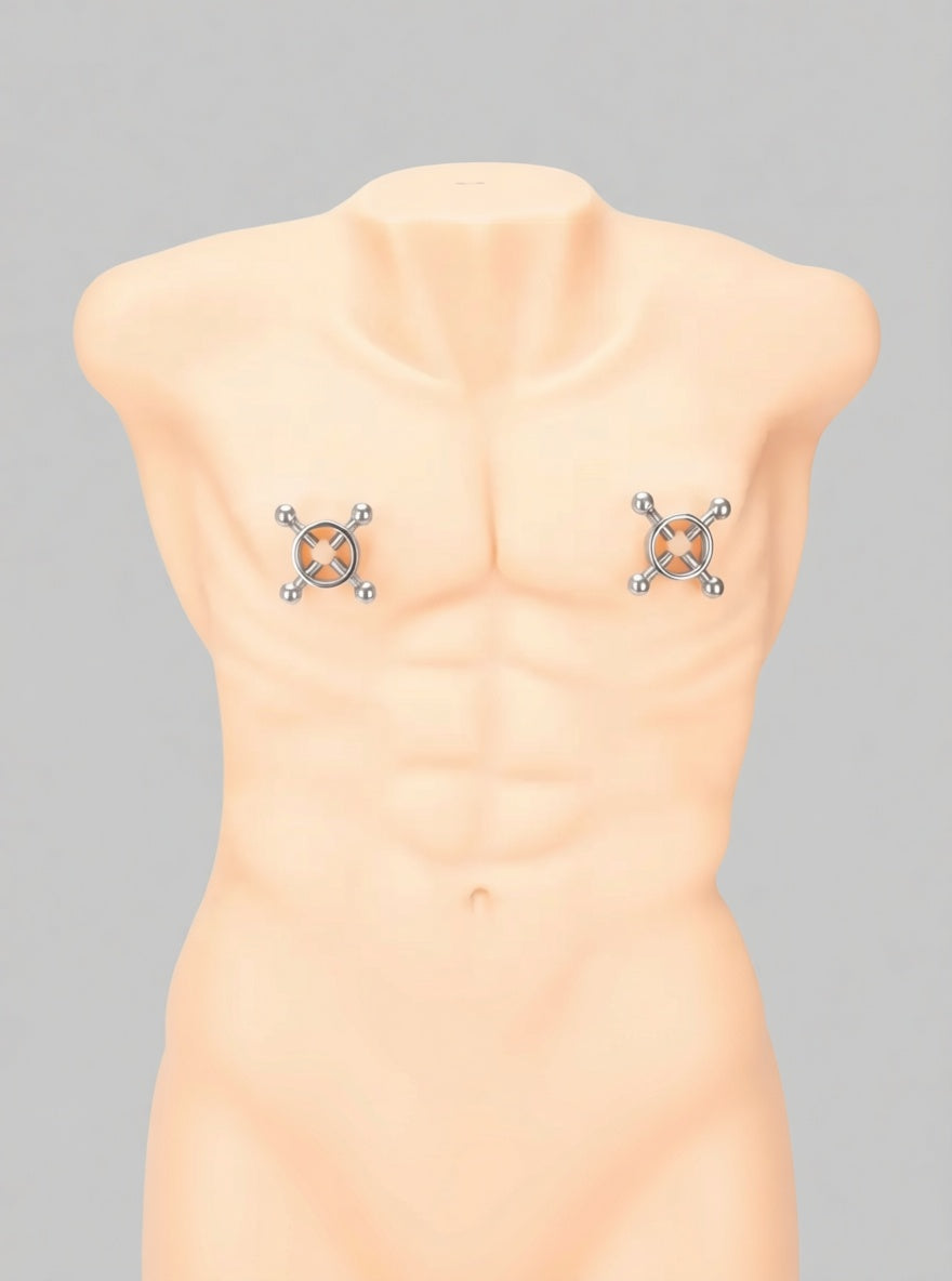Prowler RED 4-way screw adjustable metal nipple clamps with secure grip, designed for nipple stimulation and sensation enhancement.