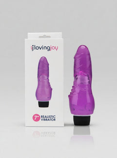 Loving Joy 7-inch realistic purple dildo vibrator with multi-speed settings, designed for adult pleasure and comfort.