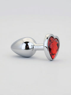 Toosh Heart Shaped Metal Butt Plug with Red Stone - S, M and L, luxury metal Butt Plug with elegant heart-shaped red gemstone