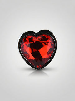 Toosh Heart Shaped Metal Butt Plug with Red Stone - S, M and L, body-safe plated metal Butt Plug with a romantic heart design