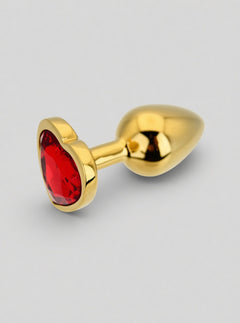 Toosh Heart Shaped Metal Butt Plug with Red Stone - S, M and L, romantic heart jewellery detail on a luxury metal Butt Plug