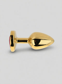 Toosh Heart Shaped Metal Butt Plug with Red Stone - S, M and L, tapered metal Butt Plug with a stable flared safety base