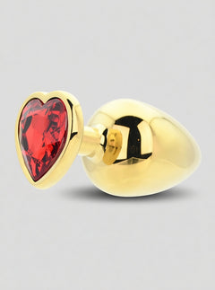 Toosh Heart Shaped Metal Butt Plug with Red Stone - S, M and L, sophisticated heart-shaped metal Butt Plug with a secure flared base
