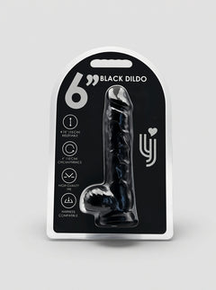 Realistic black dildo from Loving Joy with suction cup base and testicles, ideal for intimate pleasure and versatile use.
