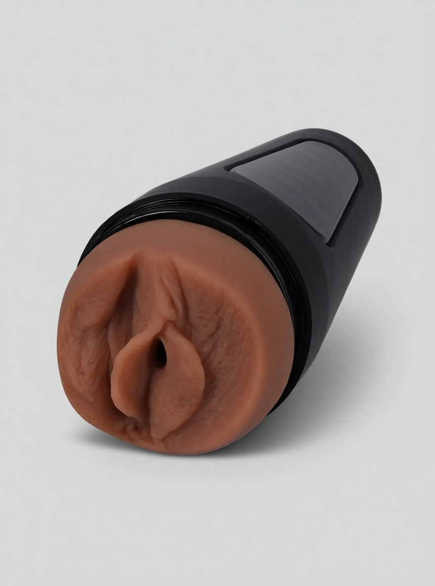 Main Squeeze Aidra Fox Ultraskyn Stroker Pussy Realistic Masturbator in caramel, premium hard-case design