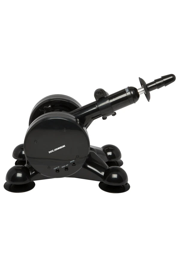 Doc Johnson Vac-U-Lock fuck machine with adjustable arm and multi-speed strokes, showcasing the device on a neutral background.