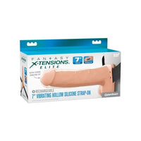 Stylish Fantasy X-Tensions Elite Vibrating 6inch Dual Density Silicone Hollow Strap On displayed in a luxurious setting.